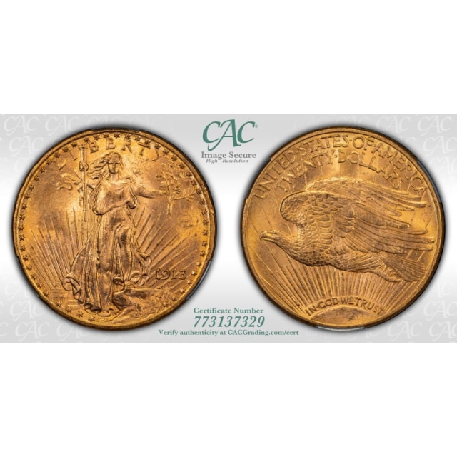 1913-D $20 Saint Gaudens CACG MS64 (CAC)