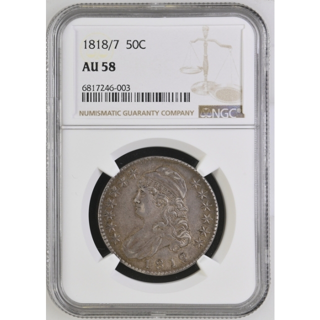 1818/7 Capped Bust, Lettered Edge 50C NGC AU58