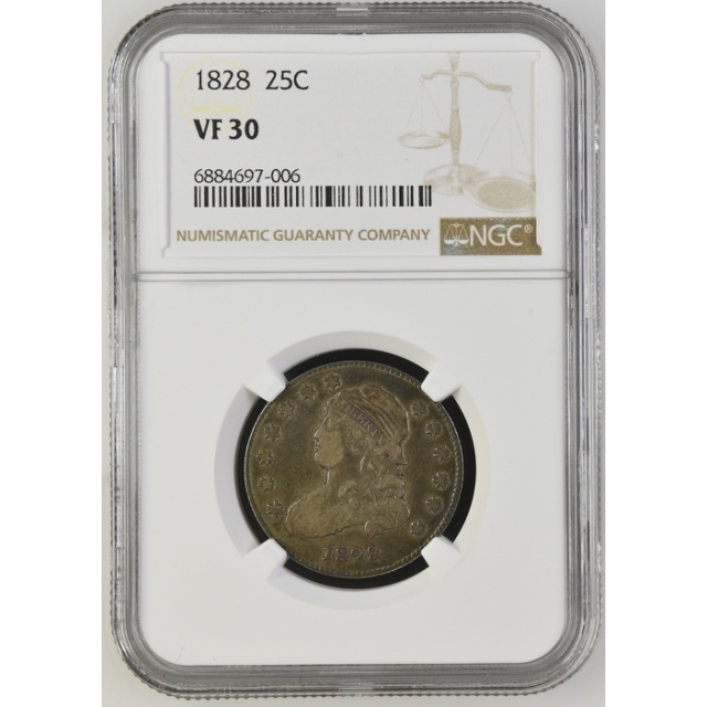 1828 Capped Bust, Large Size Quarter 25C NGC VF30