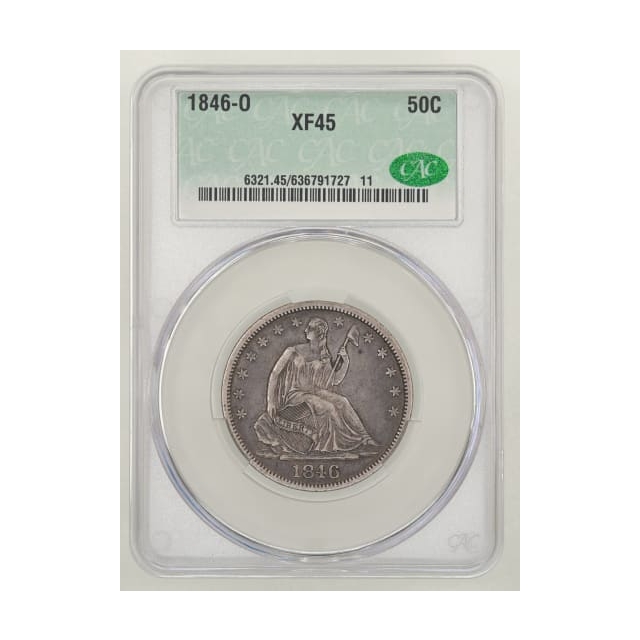 1846-O 50C Medium Date Liberty Seated Half Dollar CACG XF45 (CAC)