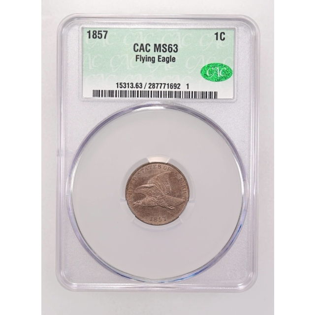 1857 1C Flying Eagle Cent CACG MS63 (CAC)