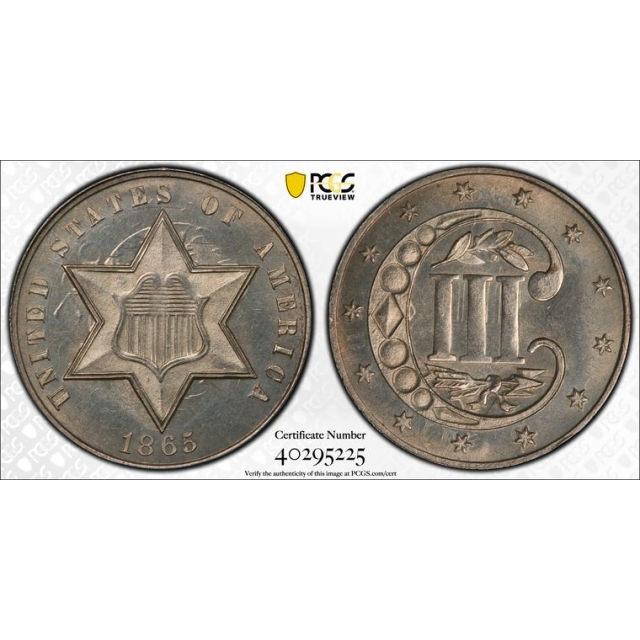 1865 3CS Three Cent Silver PCGS MS65
