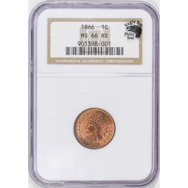 1866 1C Indian Cent - Type 3 Bronze NGC MS66RD