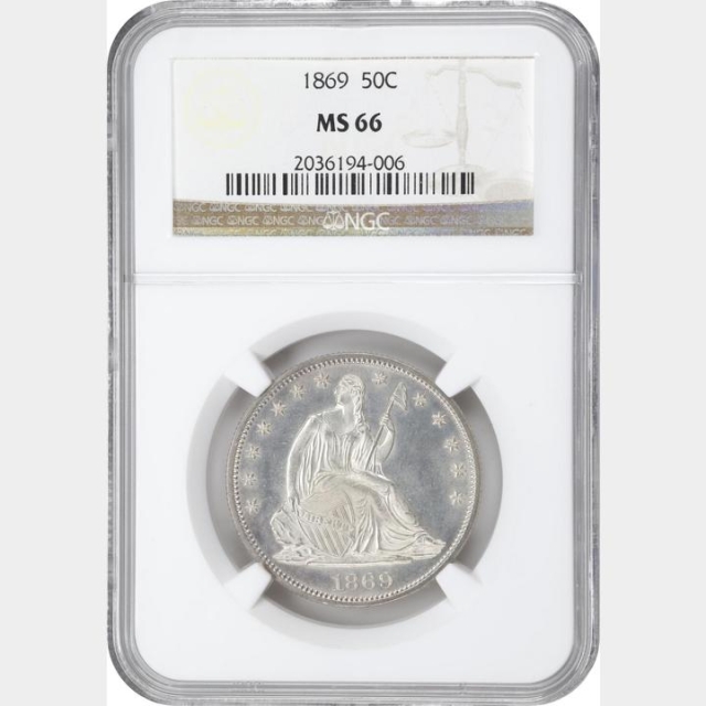 1869 Seated Liberty Half Dollar - Motto 50C NGC MS66
