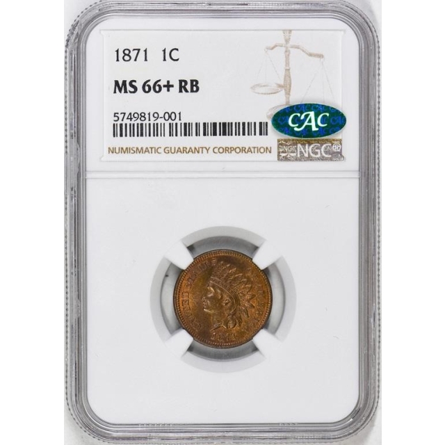 1871 Bronze Indian Cent 1C NGC MS66+RB (CAC)