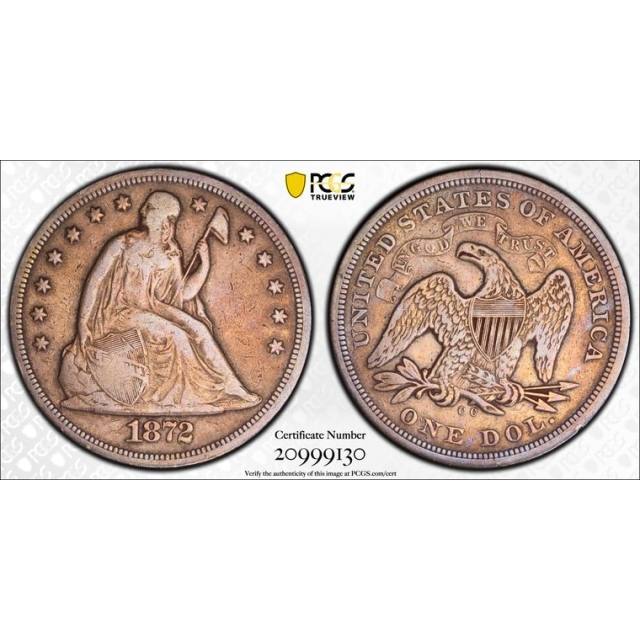 1872-CC $1 Liberty Seated Dollar PCGS F15