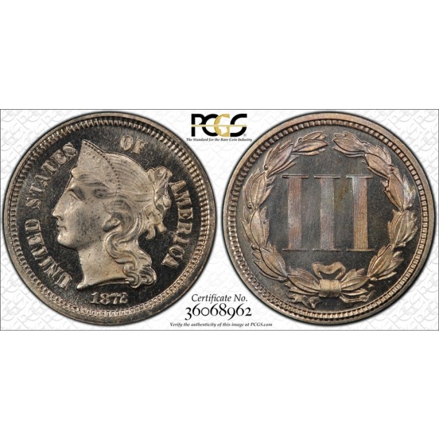 1872 3CN Three Cent Nickel PCGS PR65DCAM