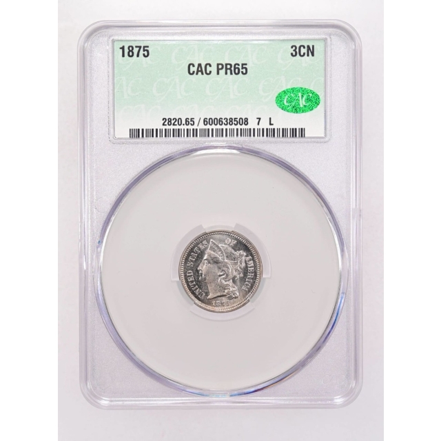 1875 3CN Three Cent Nickel CACG PR65 (CAC)