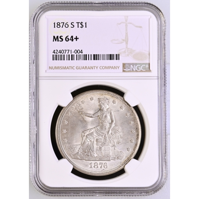 1876-S Trade Dollar T$1 NGC MS64+ (CAC)