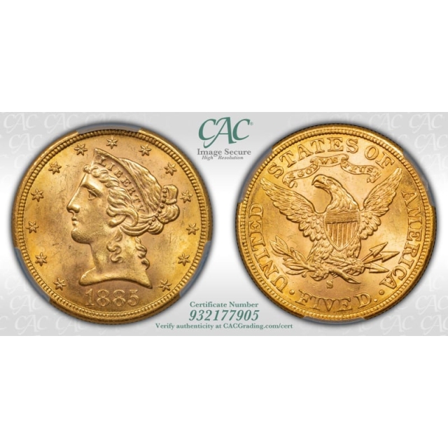 1885-S $5 Liberty Head Half Eagle CACG MS64 (CAC)