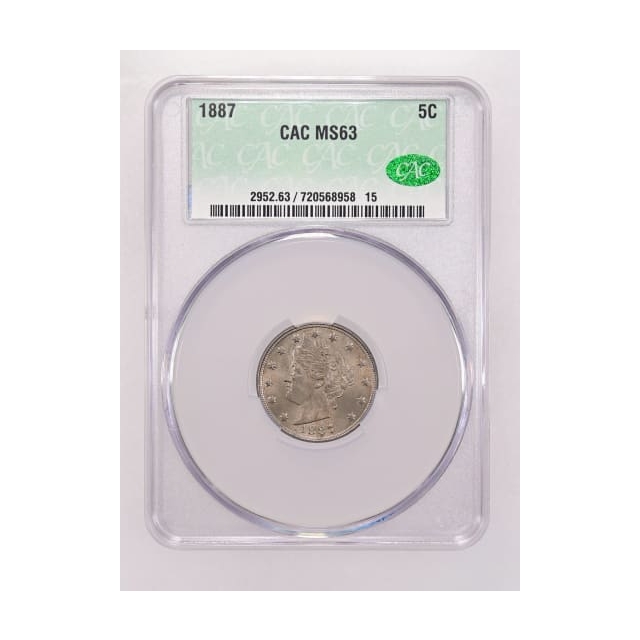 1887 5C Liberty Nickel CACG MS63 (CAC)