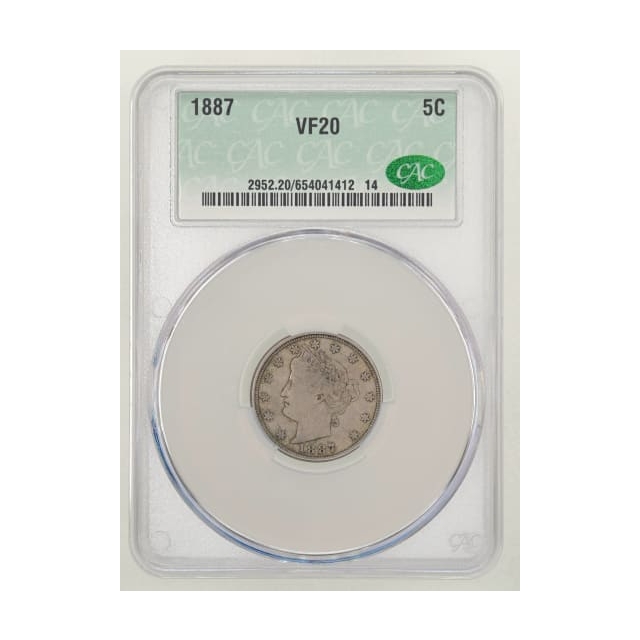 1887 5C Liberty Nickel CACG VF20 (CAC)