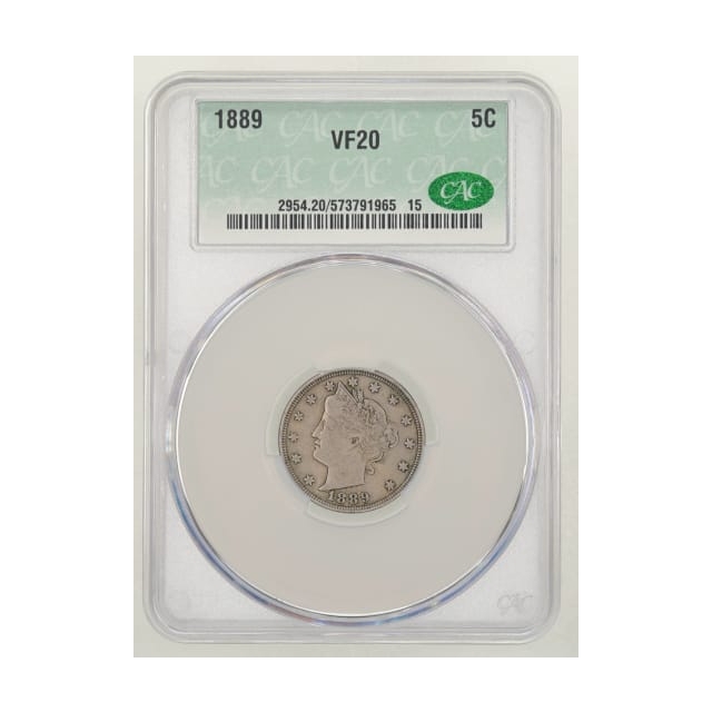 1889 5C Liberty Nickel CACG VF20 (CAC)