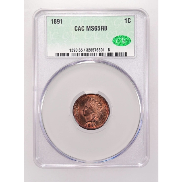 1891 1C Indian Cent - Type 3 Bronze CACG MS65RB (CAC)