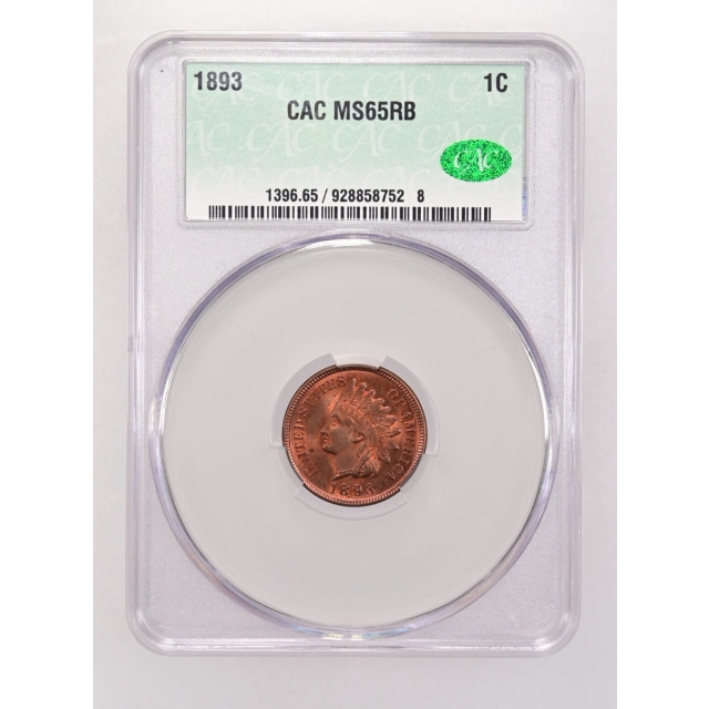 1893 1C Indian Cent - Type 3 Bronze CACG MS65RB (CAC)