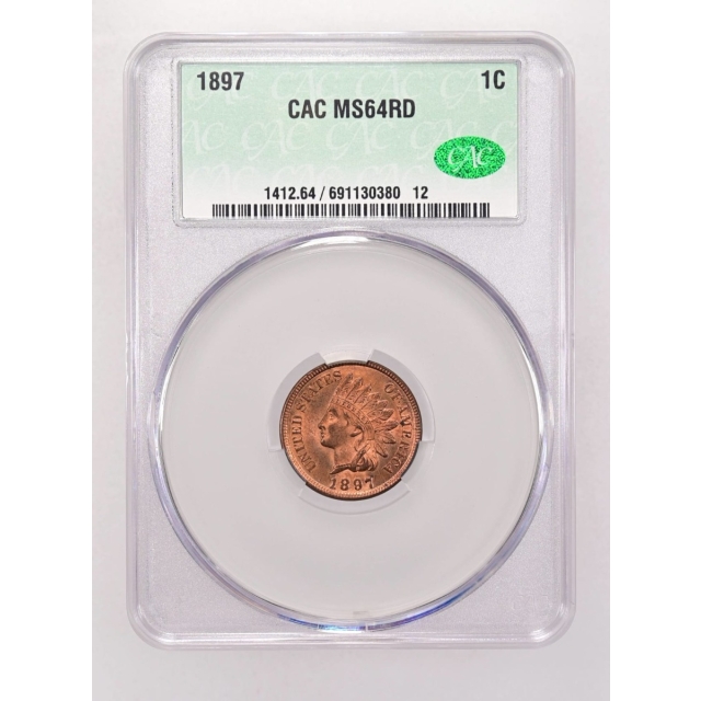1897 1C Indian Cent - Type 3 Bronze CACG MS64RD (CAC)