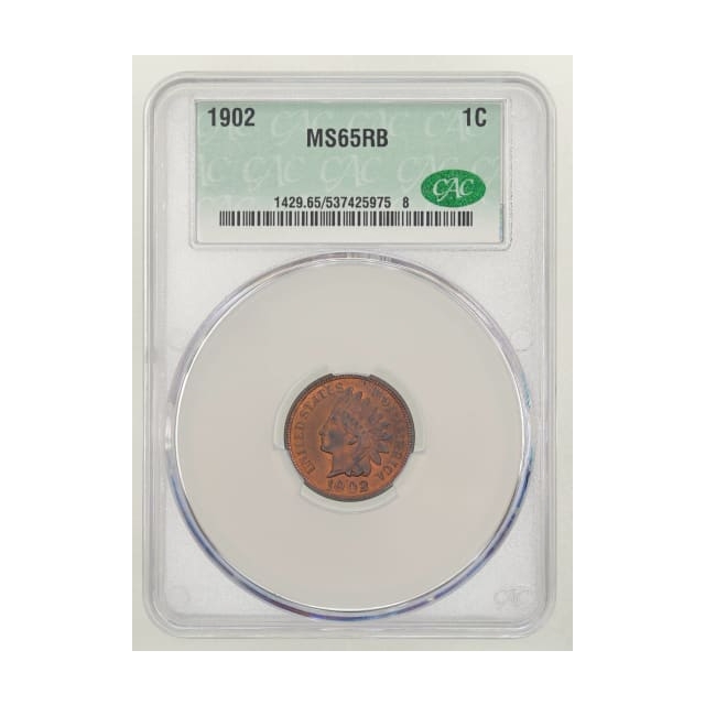 1902 1C Indian Cent - Type 3 Bronze CACG MS65RB (CAC)