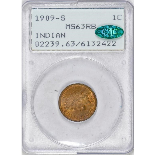 1909-S 1C Indian Indian Cent - Type 3 Bronze PCGS MS63RB (CAC)
