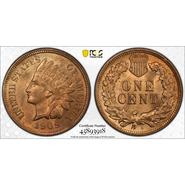 1909-S 1C Indian Indian Cent - Type 3 Bronze PCGS MS64RB (CAC)