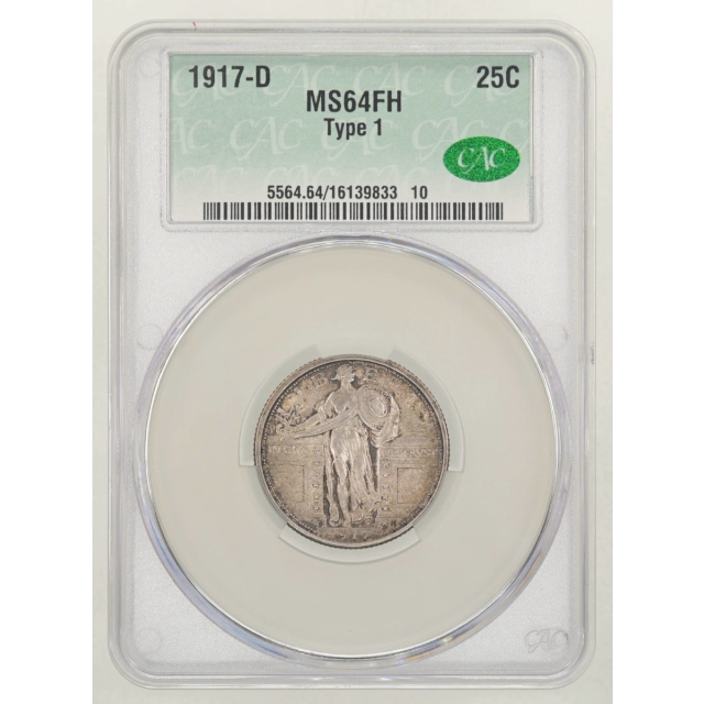 1917-D 25C Type 1 Standing Liberty Quarter CACG MS64FH (CAC)