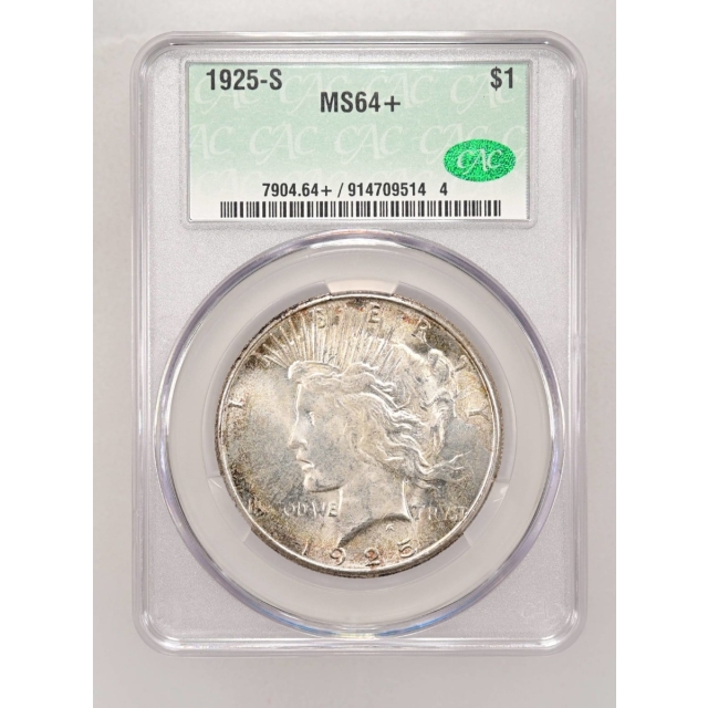 1925-S $1 Peace Dollar CACG MS64+ (CAC)