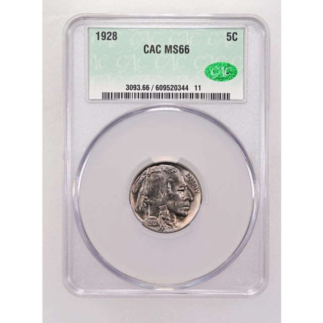 1928 5C Buffalo Nickel CACG MS66 (CAC)