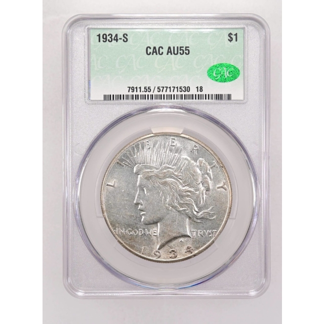 1934-S $1 Peace Dollar CACG AU55 (CAC)