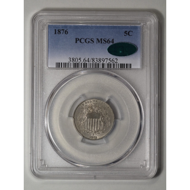 1876 5C Shield Nickel PCGS MS64 (CAC)