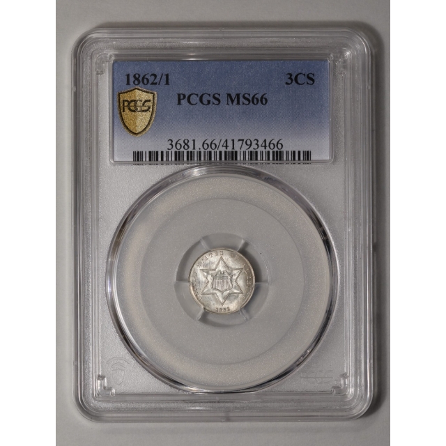 1862/1 3CS Three Cent Silver PCGS MS66