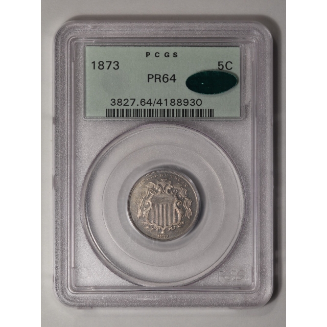 1873 5C Closed 3 Shield Nickel PCGS PR64 (CAC)
