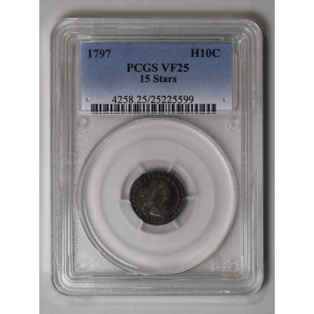 1797 H10C 15 Stars Draped Bust Half Dime - Type 1 Small Eagle PCGS VF25