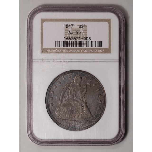 1847 Seated Liberty - No Motto S$1 NGC AU55