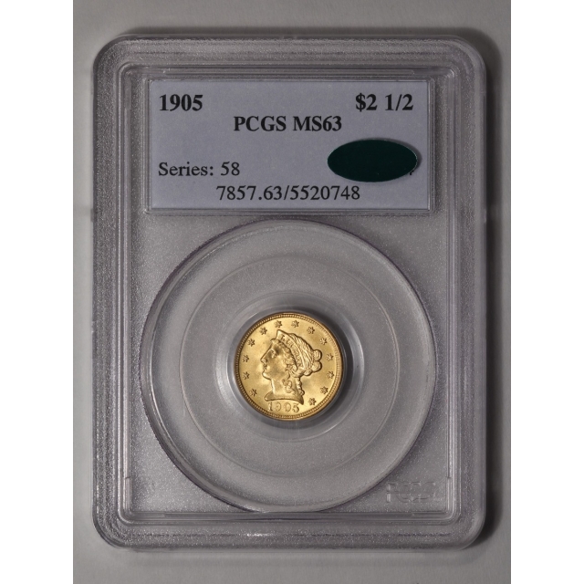 1905 $2.50 Liberty Head Quarter Eagle PCGS MS63 (CAC)