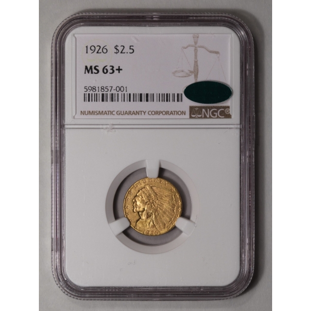 1926 Indian $2.50 NGC MS63+ (CAC)