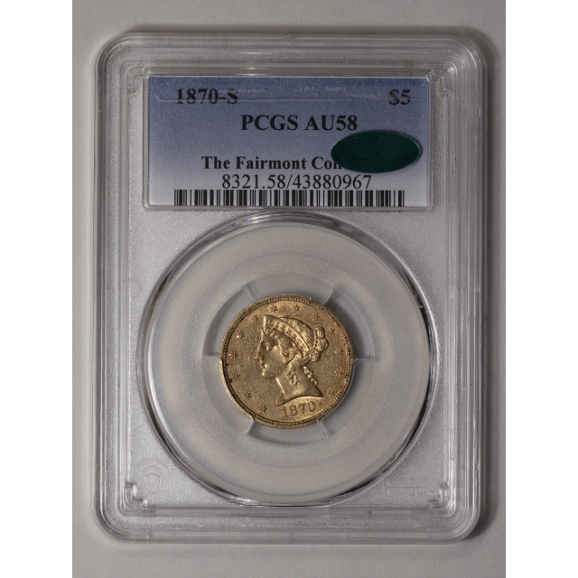 1870-S $5 Liberty Head Half Eagle PCGS AU58 (CAC)