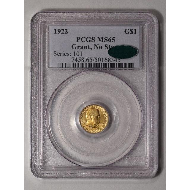 GRANT, NO STAR 1922 G$1 Gold Commemorative PCGS MS65 (CAC)