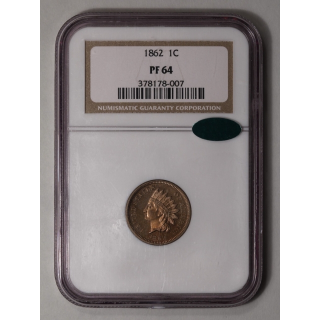 1862 1C Indian Cent - Type 2 Copper-Nickel NGC PR64 (CAC)