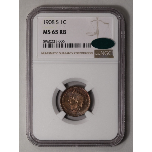 1908-S Bronze Indian Cent 1C NGC MS65RB (CAC)