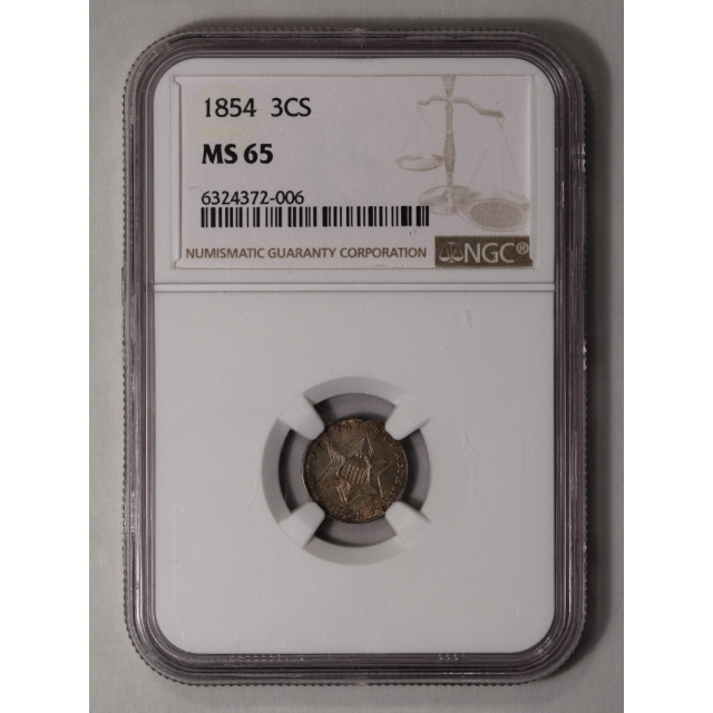 1854 Three Cent Piece - Silver Type 2 3CS NGC MS65
