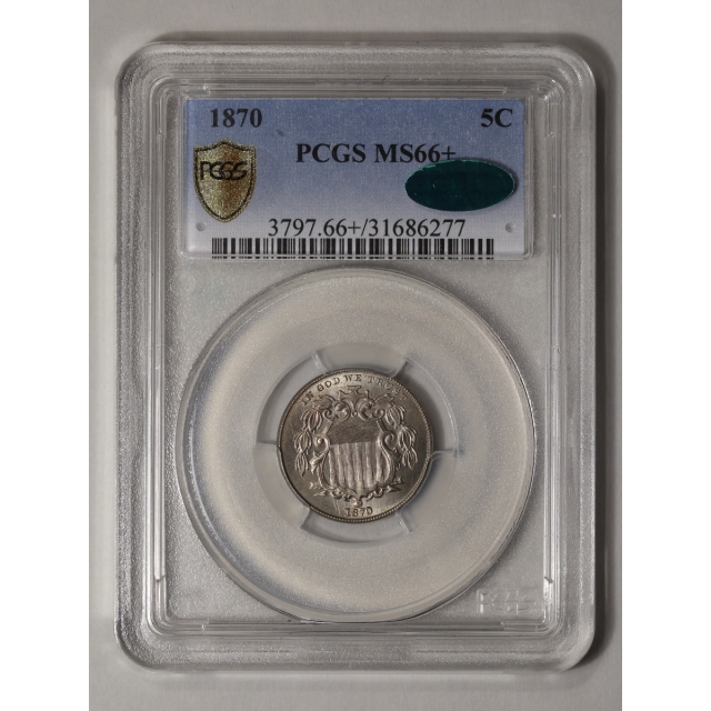 1870 5C Shield Nickel PCGS MS66+ (CAC)