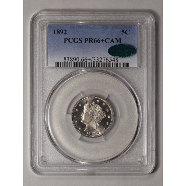 1892 5C Liberty Nickel PCGS PR66+CAM (CAC)