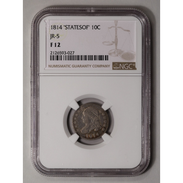 1814 Capped Bust Dime, Lg Size NGC F12