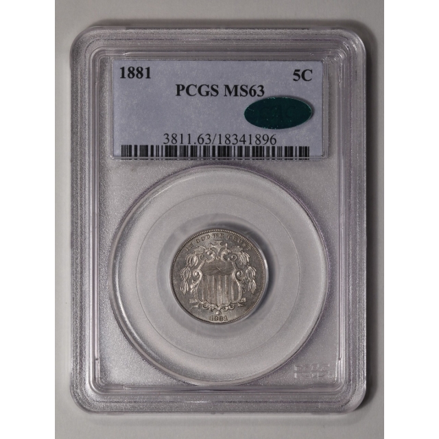 1881 5C Shield Nickel PCGS MS63 (CAC)