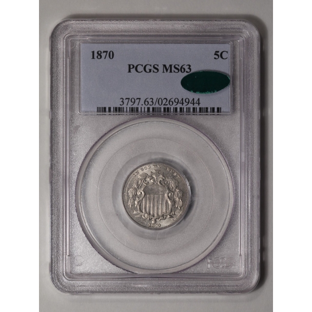 1870 5C Shield Nickel PCGS MS63 (CAC)