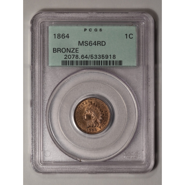1864 1C Bronze Indian Cent - Type 3 Bronze PCGS MS64RD