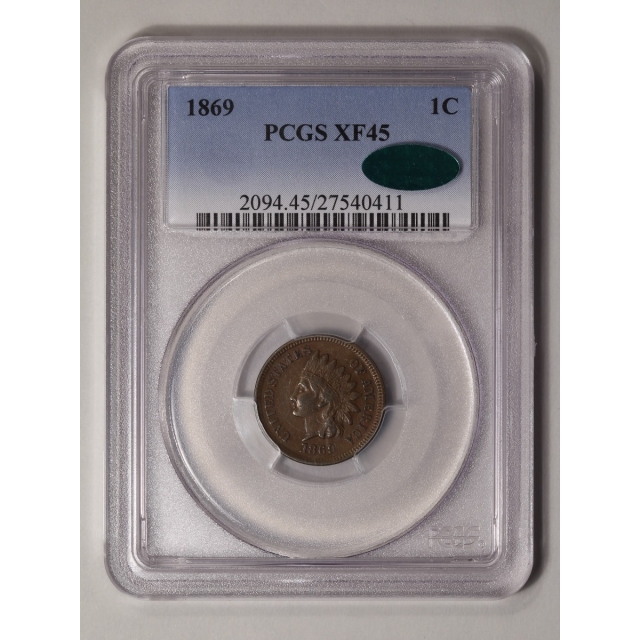 1869 1C Indian Cent - Type 3 Bronze PCGS XF45BN (CAC)