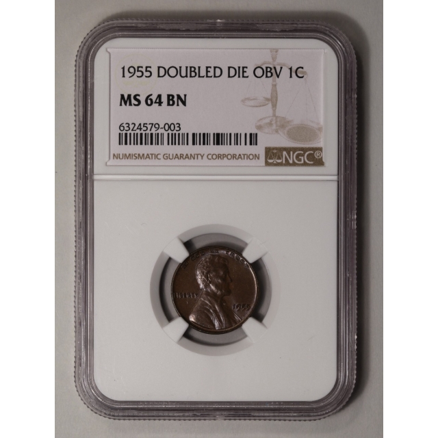 1955 DOUBLED DIE OBV Wheat Reverse Lincoln Cent 1C NGC MS64BN