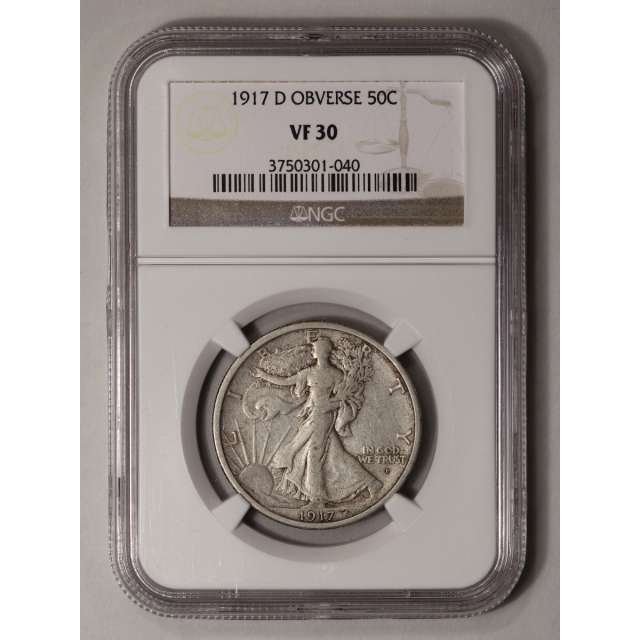1917-D OBVERSE Walking Liberty Half Dollar 50C NGC VF30