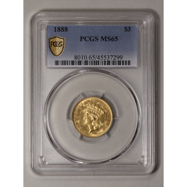 1888 $3 Three Dollar PCGS MS65
