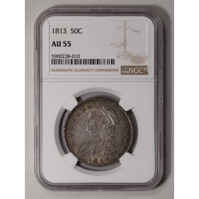 1813 Capped Bust, Lettered Edge 50C NGC AU55